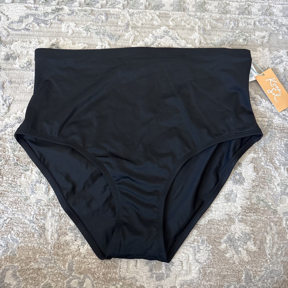 NWT Kona Sol Black High-Waist Full Coverage Swim Bottoms size XL